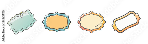 Collection of four unique hand-drawn vintage style labels and blank tags
