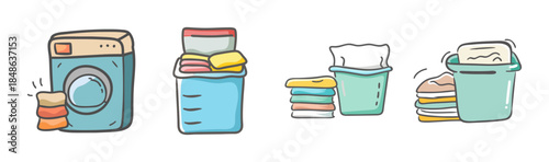 Daily laundry routine showing clothes being washed, folded, and placed in storage