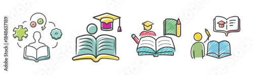 Illustrating the journey of learning, from reading to graduation and critical thinking