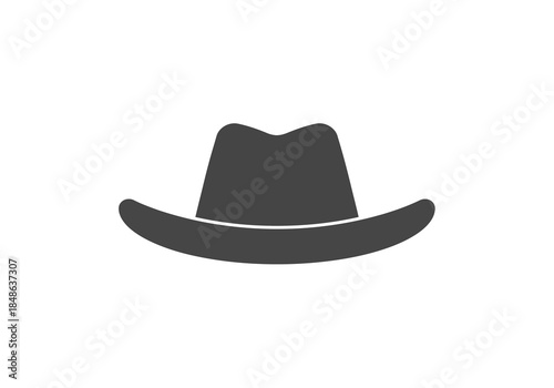 A simple, flat illustration of a cowboy hat viewed from the front, symbolizing the American West and cowboy culture in a minimalist style