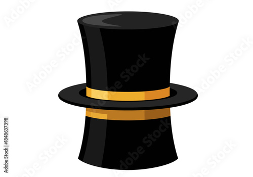 Classic Black Top Hat with Gold Ribbon Detail.
