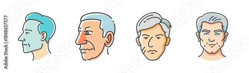 Diverse collection of older men's head illustrations showcasing various profiles and expressions