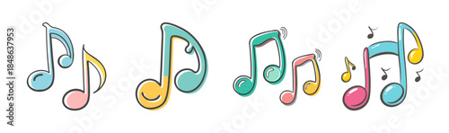 Colorful and cheerful musical notes in a playful hand-drawn style illustration