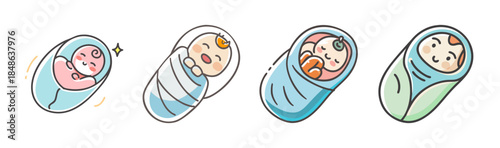 A collection of cute swaddled babies illustrating early newborn emotions and development