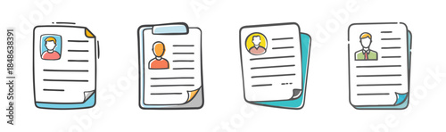 Hand-drawn collection of diverse resume and profile documents for job applications