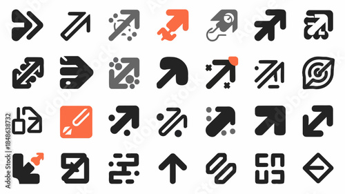 Collection of various arrow icons in black and orange colors, representing different directions and actions