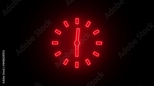 Wallpaper Mural Vivid Neon Red Clock Face with Hour and Minute Hands on Black Background time glowing Torontodigital.ca