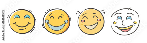 A collection of happy and smiling cartoon faces expressing joy and positive emotion