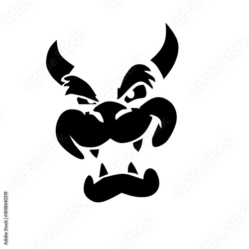 Fierce horned beast head design featuring an aggressive expression and sharp fangs. High-contrast silhouette style suitable for decals, emblems, and streetwear art.