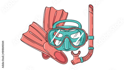 Colorful diving gear set featuring snorkel, mask, and fins in contemporary design