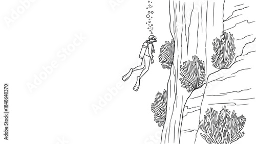 Underwater adventure: deep sea diving linear artwork