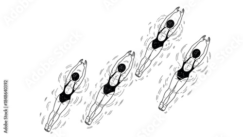 Synchronized swimming team in dynamic artistic formation