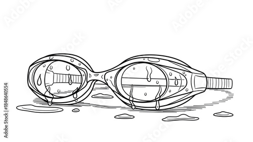 Line art swimming goggles with water drops and reflections