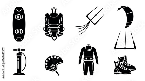 Essential silhouette gear for kiteboarding: boards, helmets, and more