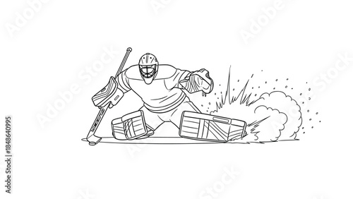 Dynamic hockey goalie in action - line art style