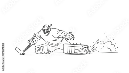 Dynamic one line art of ice hockey goalie in action