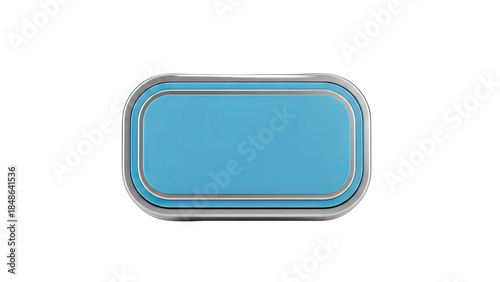 Blue Button with Silver Frame on White Background