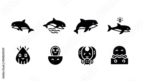 Playful dolphin and fun characters in bold minimalist style
