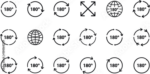 180 Degree and 360 Degree Rotation Icon Set for View Angle Direction and Reset Button