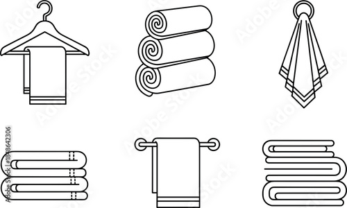 Towel Outline Icon Set for Bath Spa Hotel Laundry and Clean Hygiene Concept