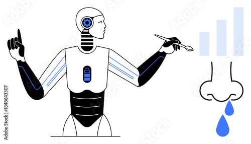 AI robot concept. AI robot interacting with human senses s AI advancements and human-thumbs up interface. AI applied in healthcare, sensory analysis, data visualization, technology innovation