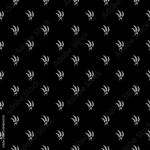 Wheat and rye ears seamless pattern isolated on black background