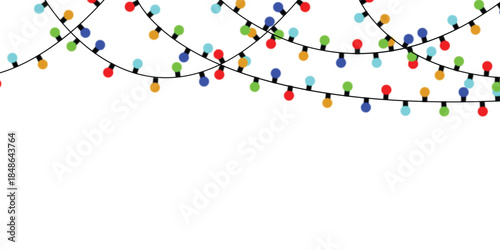 Colorful decorative string lights forming a festive border on clean white background