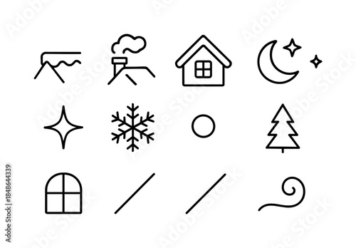 Black Christmas Icon Set. Christmas chime icons. Filled icon set of Christmas chime icons: jingle bell, ribbon