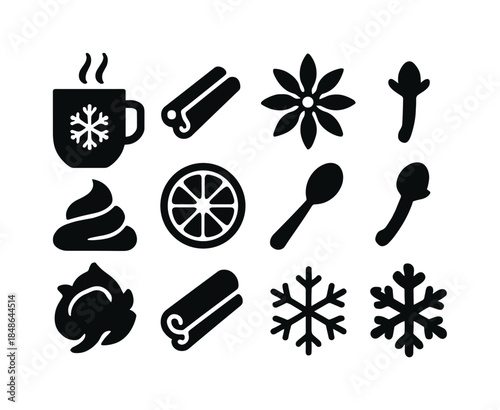 Midnight Wishes Icons. Midnight wishes shared with sparkling festive lights. Filled icon set of midnight