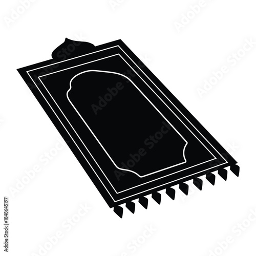 Islamic Prayer Mat Silhouette Icon in Black Flat Vector Style for Salah, Mosque and Worship Design
