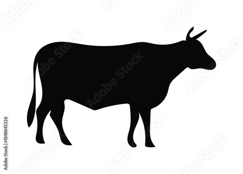 Cow Silhouette Icon in Black Flat Vector Style for Agriculture, Dairy Farming and Livestock Design,
