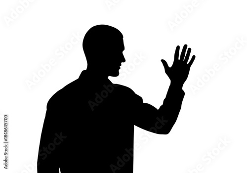 Silhouette of a Man Waving Hand in Greeting or Farewell Gesture.