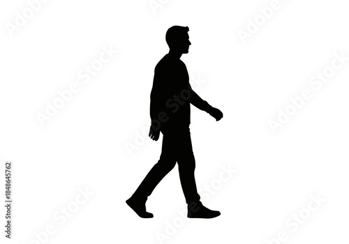 Silhouette of a Man Walking in Profile View.