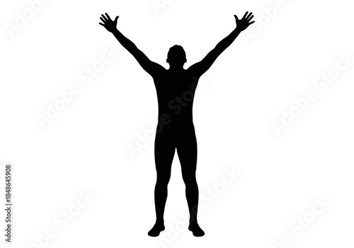 Silhouette of a Person with Arms Raised in Celebration.