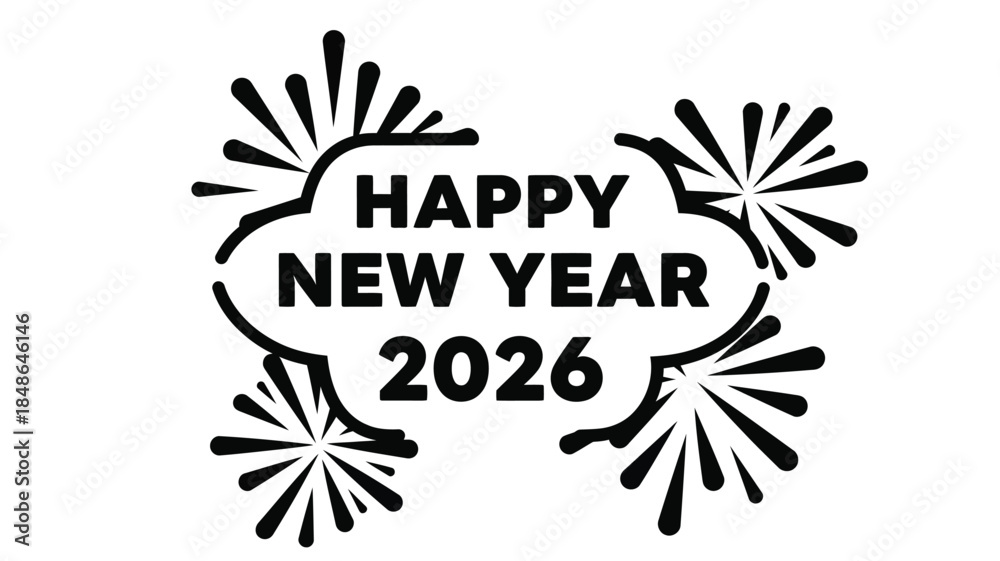 Obraz premium Festive new year graphic with fireworks and text in a dark silhouette