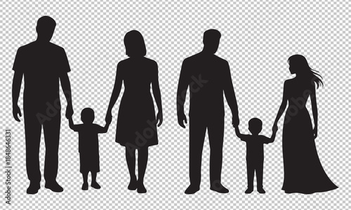 Family silhouette holding hands Vector