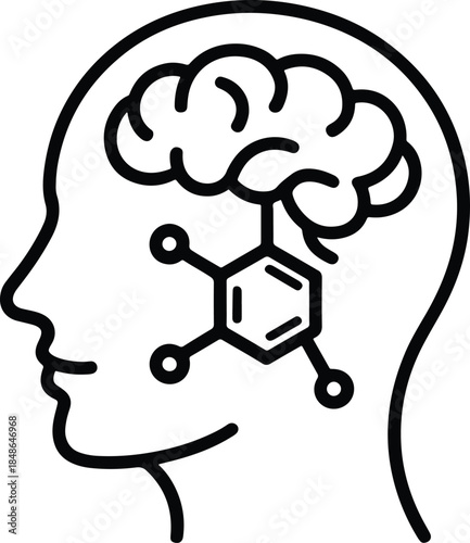 Human Brain with Molecular Structure Icon