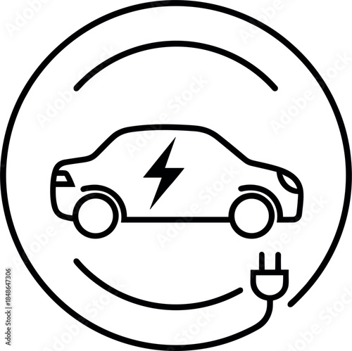 Electric Car Charging Line Icon for Eco Energy and EV Vehicle Station Symbol
