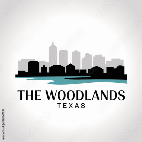 The Woodlands Skyline Silhouette — A Master-Planned Community in Greater Houston Vector Illustration