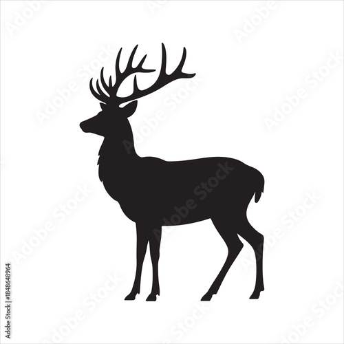 Black silhouette of a deer with antlers vector, deer vector illustration