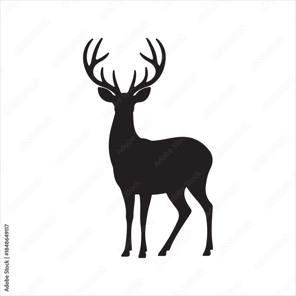 Obraz premium Black silhouette of a deer with antlers vector, deer vector illustration