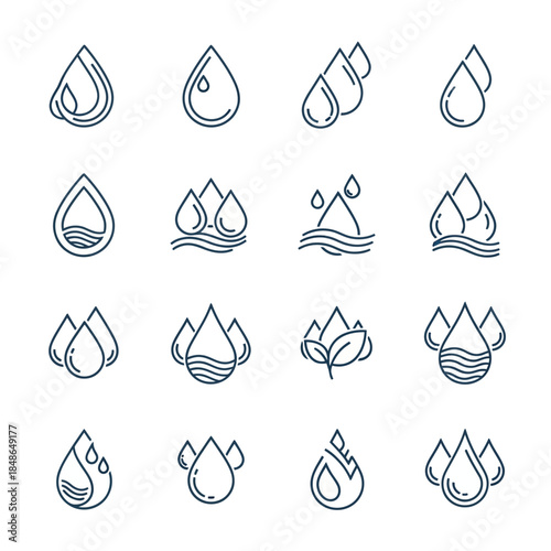 Collection of modern water droplet icons in minimalist style