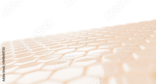 Epidermis layer with hexagon cell pattern 3d render. Healthy facial skin with even tone, smooth texture and elasticity. Beauty cosmetic skincare background. Structure of normal skin