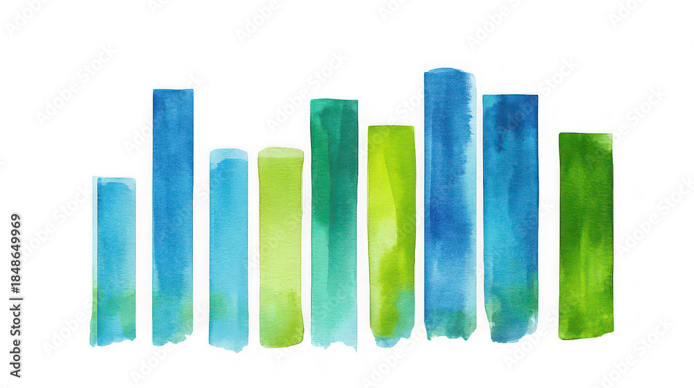 Fototapeta premium Abstract Watercolor Bar Chart Graphic with Blue and Green Gradient Textures