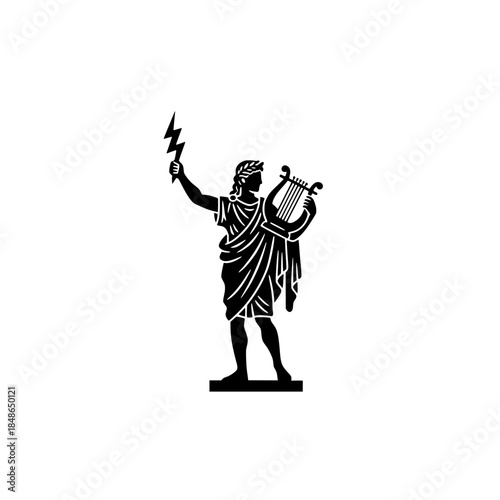 Apollo Greek God with Lyre and Lightning Bolt Silhouette