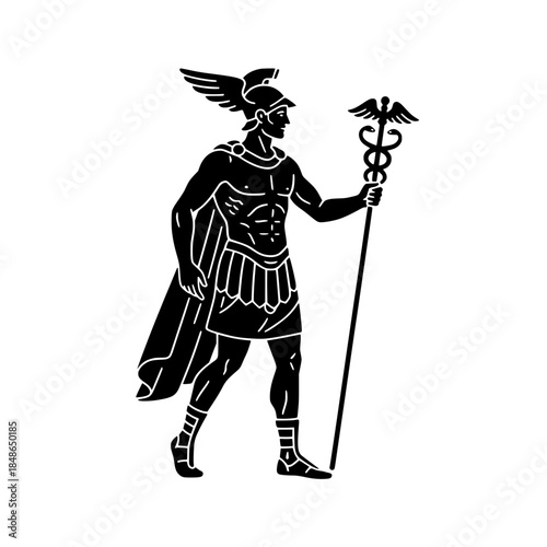 Hermes Messenger God with Caduceus and Winged Hat