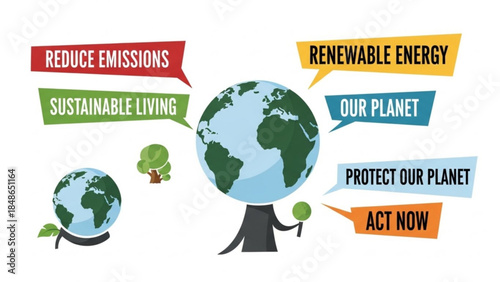 Global Harmony and Ecological Vision: A visual representation advocating for a sustainable future, highlighting renewable energy, environmental protection, and a call to action