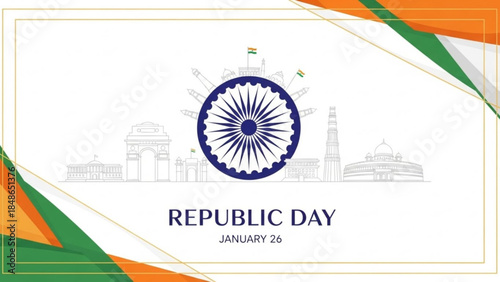 Republic Day Celebration: A vibrant visual celebration of Republic Day, featuring the iconic Ashoka Chakra, a symbol of unity, and the majestic landmarks of the country.