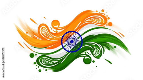 Indian Flag Illustration: A vibrant illustration of the Indian flag, representing the spirit of the nation with its iconic saffron, white, and green stripes, accompanied by the Ashoka Chakra.