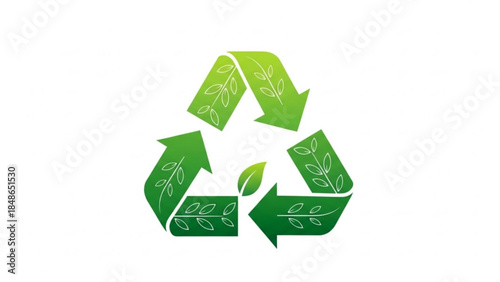 Eco-Friendly Recycling Symbol: A visually striking and inspiring representation of the recycling concept, the iconic symbol showcases interconnected arrows and leafy embellishments.